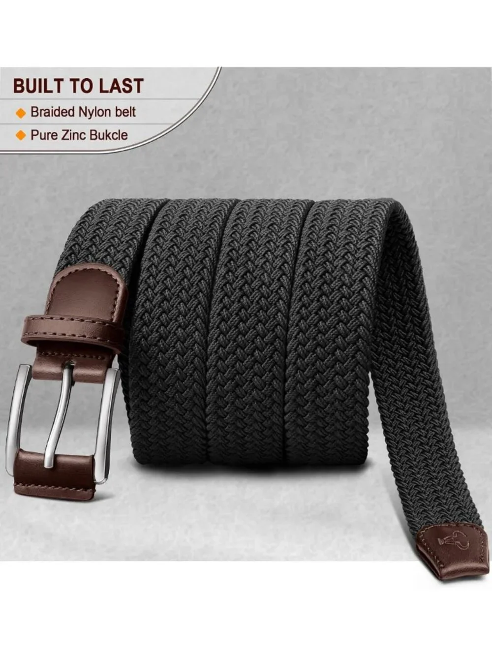 Woven Braided Stretch Web Belt 2-Pack for Men - Adjustable, Gift Boxed